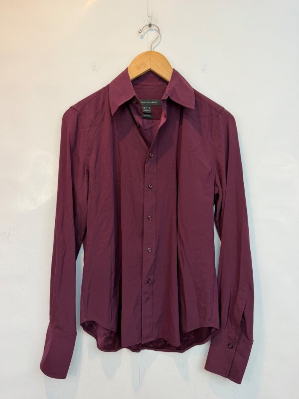 Ralph Lauren Black Label Slim Fit Button Down Shirt Size 6 Mulberry Silk Maroon